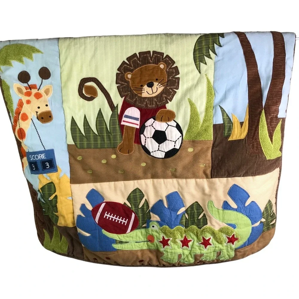 Lambs & Ivy Safari Crib Blanket Baby Jungle‎ Animal Sports Tan Nursery Bedding